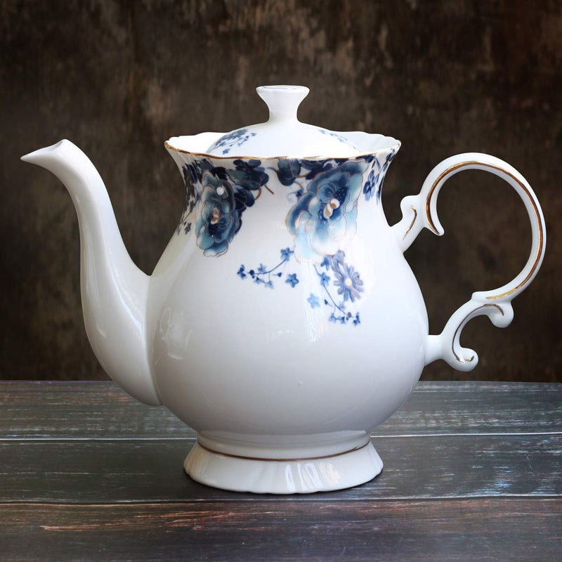 Jomop European Style Ceramic Flower Teapot Coffee Pot Water Pot Porcelain Gift Large 5.5 Cups (1, Blue and White) - Image 4